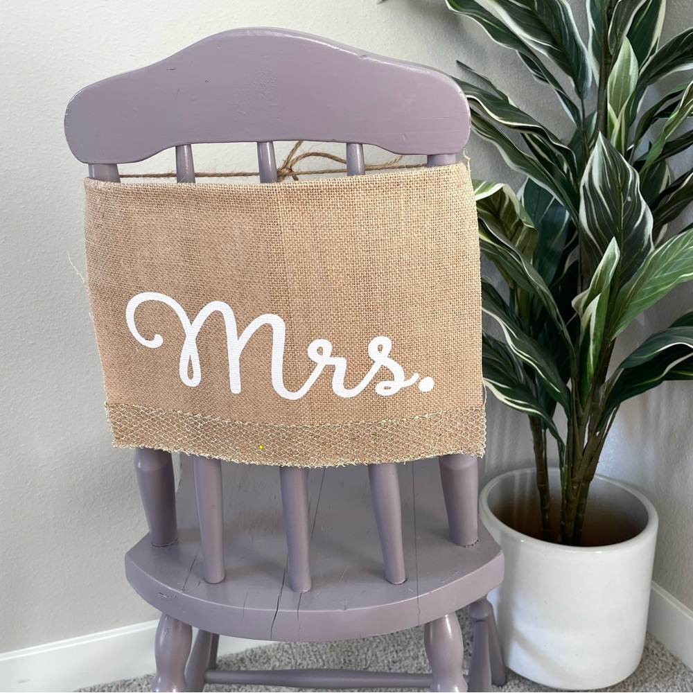 2 Pc Set Mr & Mrs Burlap Wedding Decoration Chair Signs Banner Bride Groom